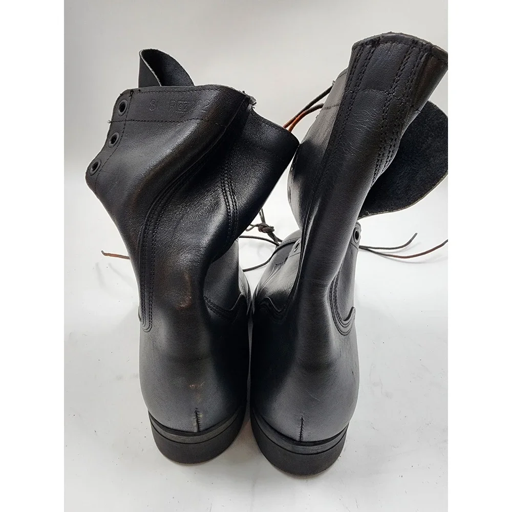 Vintage Black Leather Military Paratrooper Combat Boots Cap Toe Mens Size 8 R